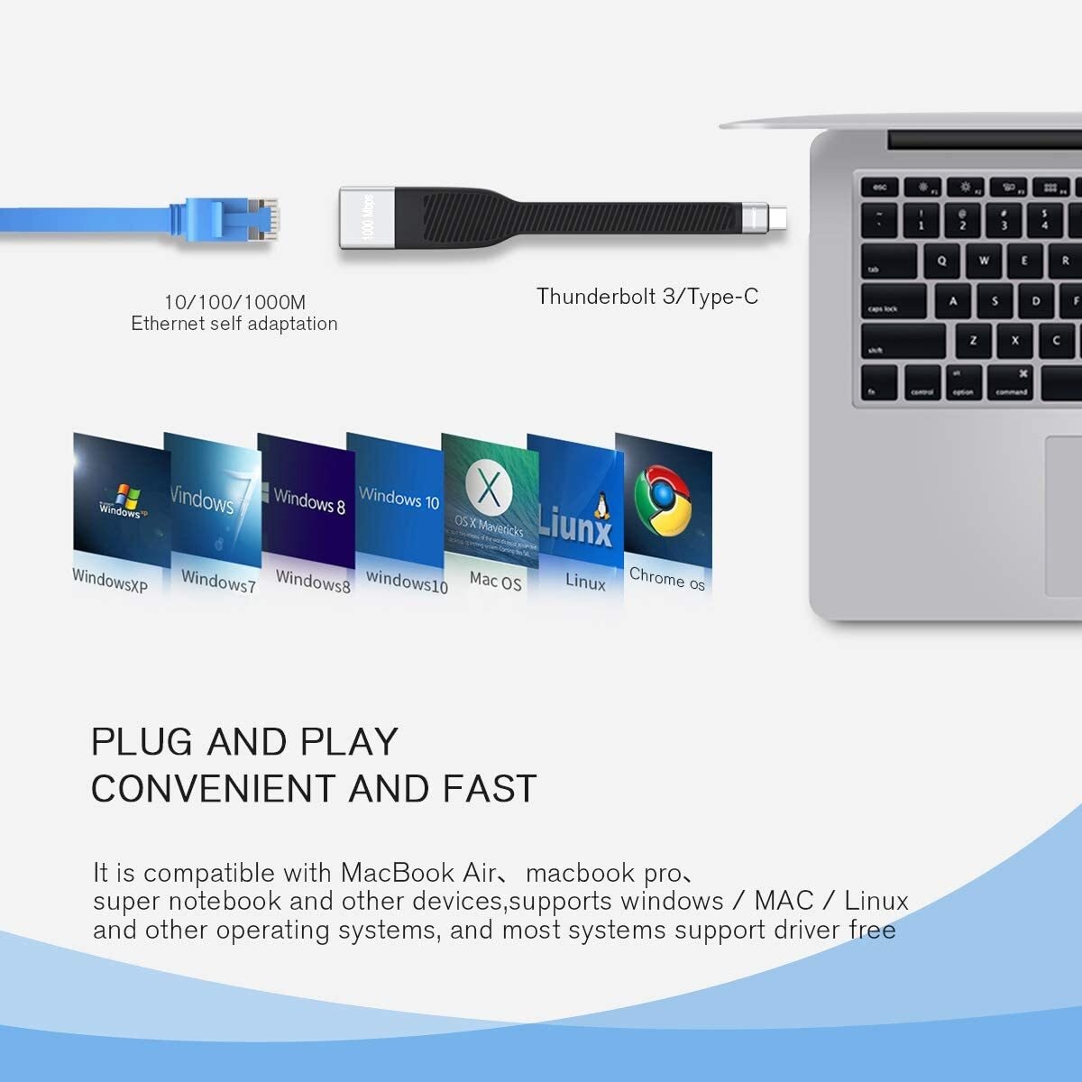 NÖRDIC Flat adapter USB-C til Giga Ethernet 10cm