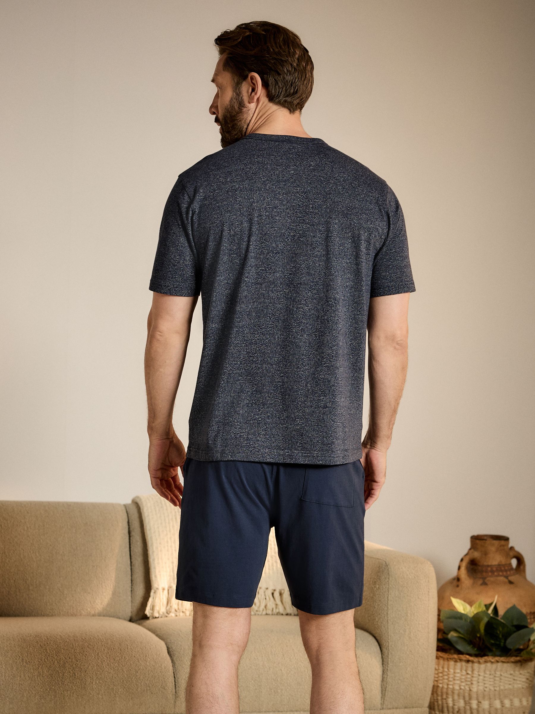 Marineblauwe strepen - Korte jersey pyjamaset