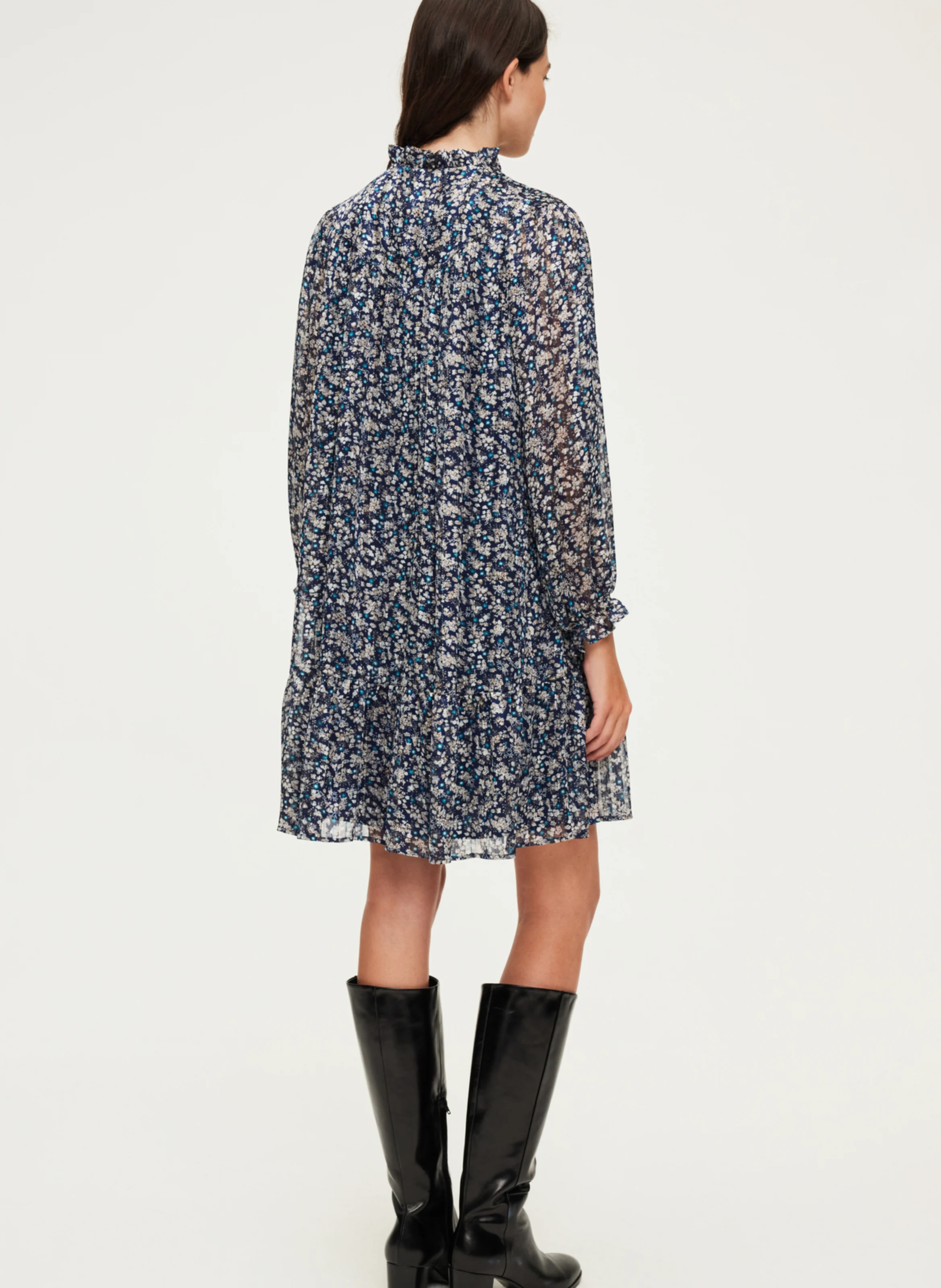 SAMARE - Robe courte col victorien à imprimé fleuri | Bleu