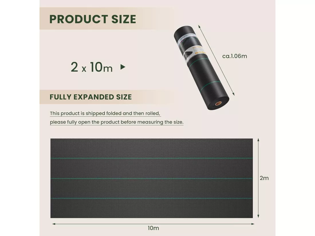 Membrane de contrôle des mauvaises herbes pour serre - toile anti mauvaises herbes 100 g/m² - indéchirable perméable à l'eau - 2x10M