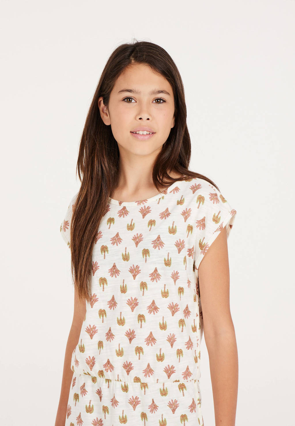 Protest jurk met all over print wit/roze/groen