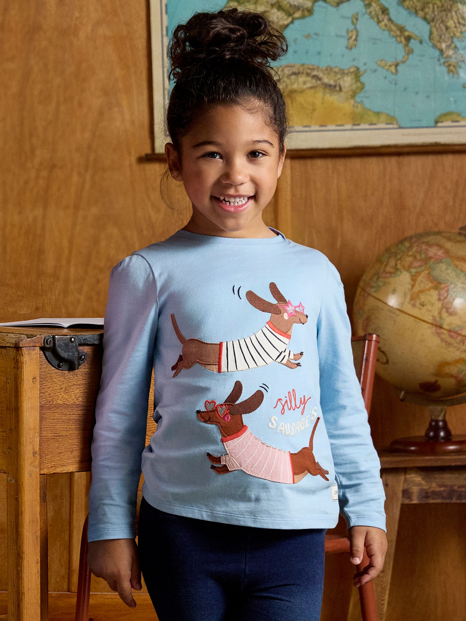 Blue Sausage Dog - Joules Girls' Ava Applique Long Sleeve Top