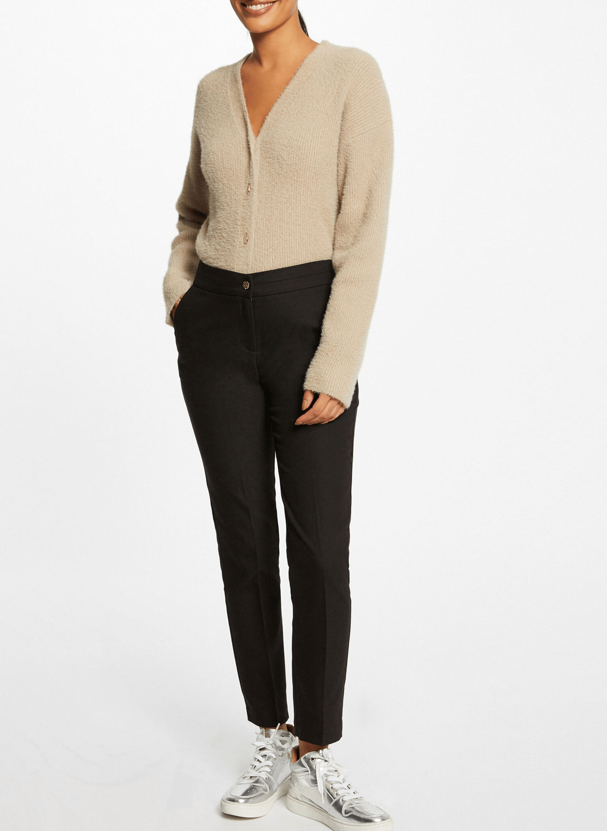 PLIME.F - Pantalon slim 7/8 en coton mélangé| Noir