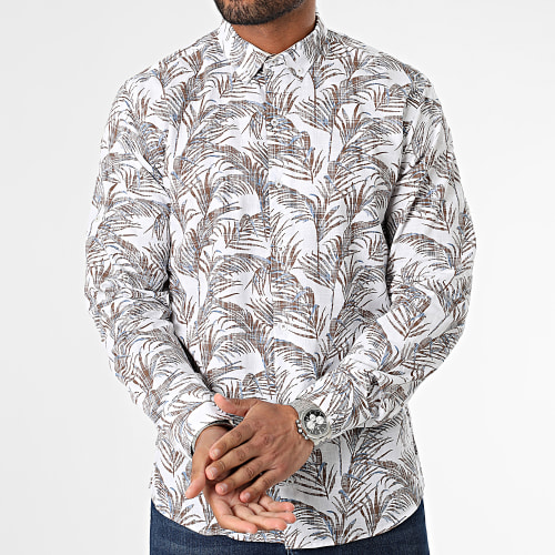 Chemise Manches Longues Floral Blanc Marron