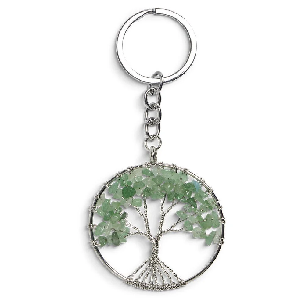 Porte clé avec médaillon arbre de vie et pierres colorées - 3 coloris