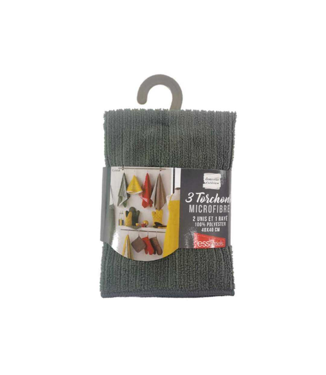 Lot de 3 Torchons Microfibre Cuistot 40x40cm Kaki