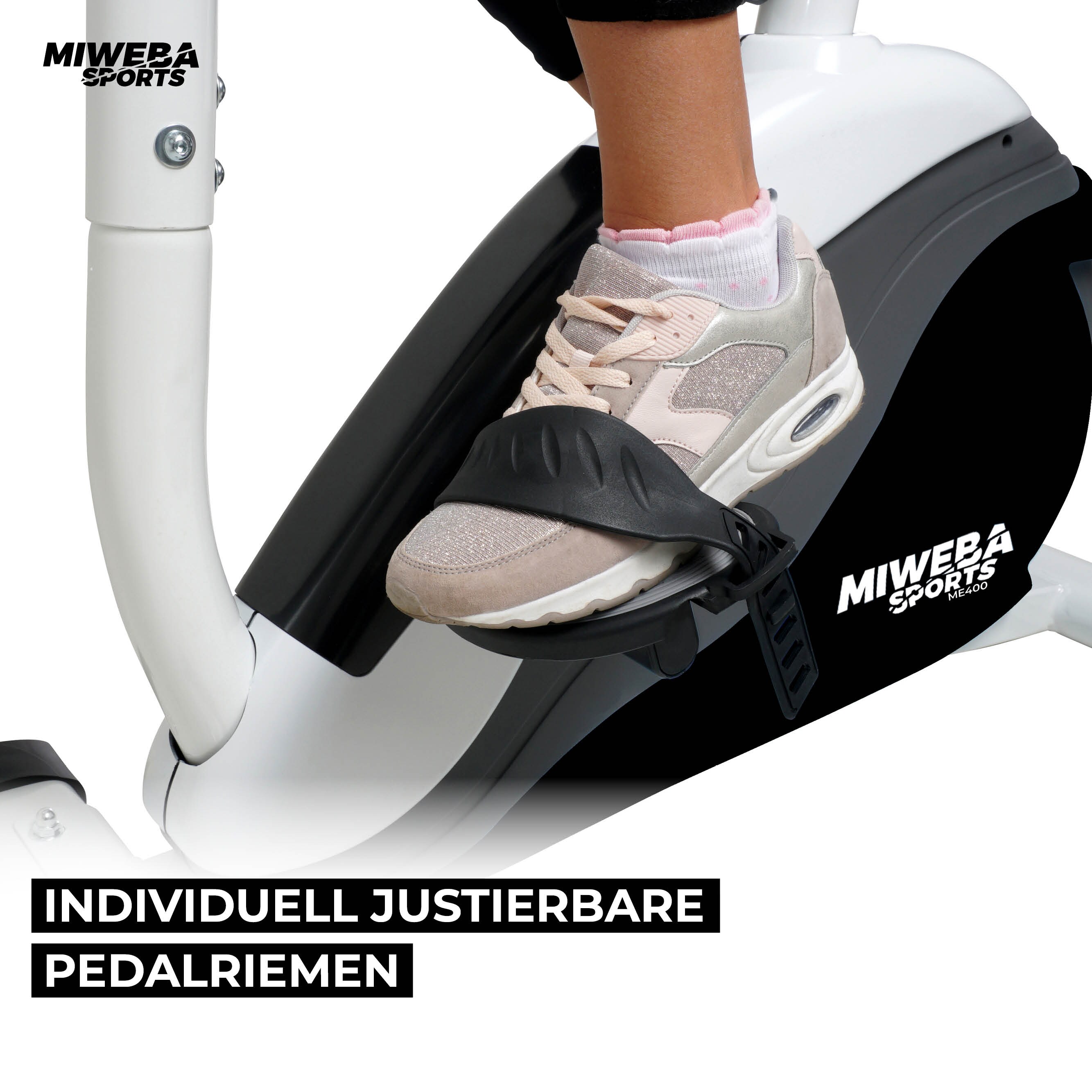Miweba Sports Ergometer ME400, Fahrradergometer für zuhause, sitzend, 12 kg Schwungmasse (Schwarz Weiß)