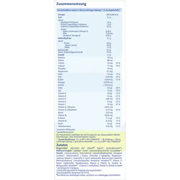 Bio Combiotik Folgemilch 2 ab dem 6. Monat