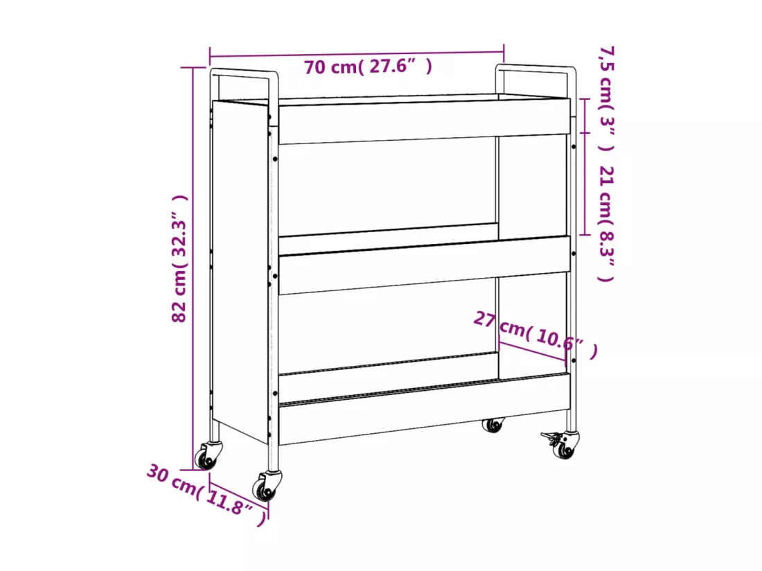 Chariot de cuisine chêne sonoma 70x30x82 cm bois d'ingénierie