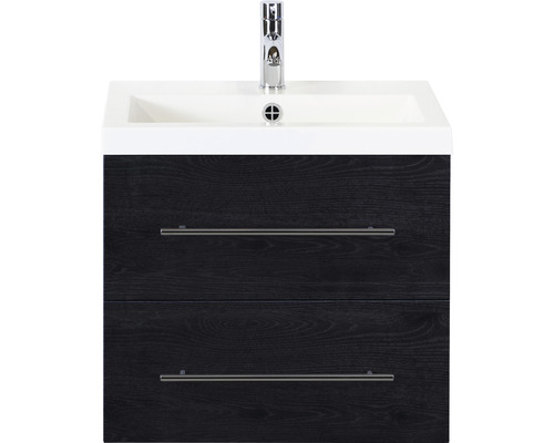 Sanox Rechte badkamermeubelset (B x H x D 60 x 55 x 40 cm), frontkleur zwart eiken, met witte gegoten mineraalwastafel