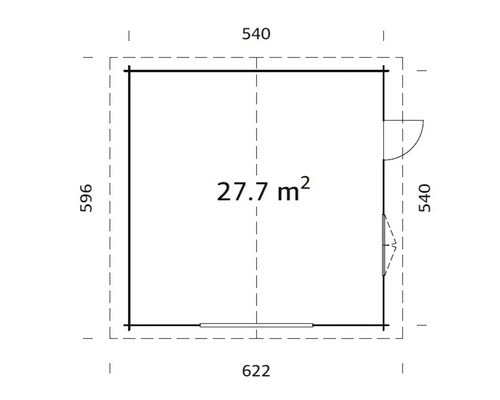 Enkele garage Palmako Roger 27,7 m² zonder deur 540 x 540 cm grijs gegrond