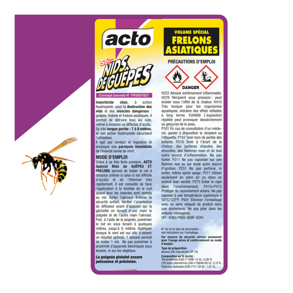Aérosol acto spécial nids de guepes - efficacité professionnelle - volume spécia