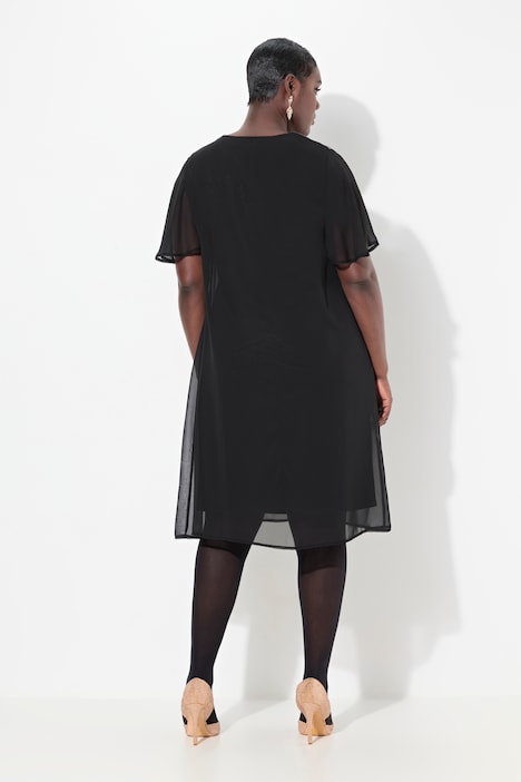 Kleid, Blüten, A-Linie, V-Ausschnitt, Cup-Halbarm