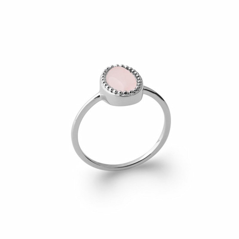 Bague Argent Pierre Precieuse Quartz Rose Cabochon
