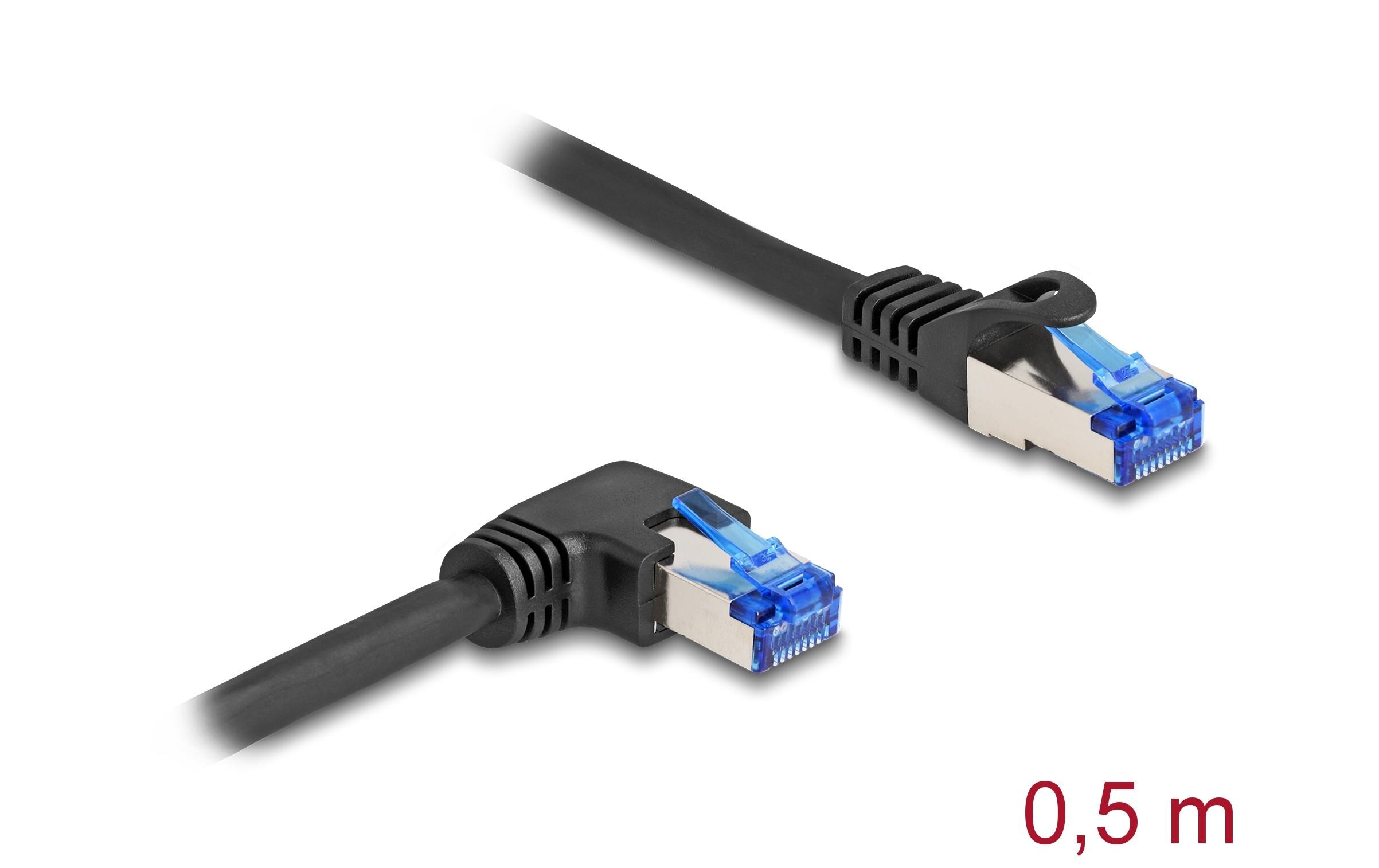 Patchkabel rechts gewinkelt Cat 6A, S/FTP, 0.5 m, SchwarzDelock RJ45 Netzwerkkabel Cat.6A S/FTP gerade / rechts gewinkelt 0.5 m schwarz
