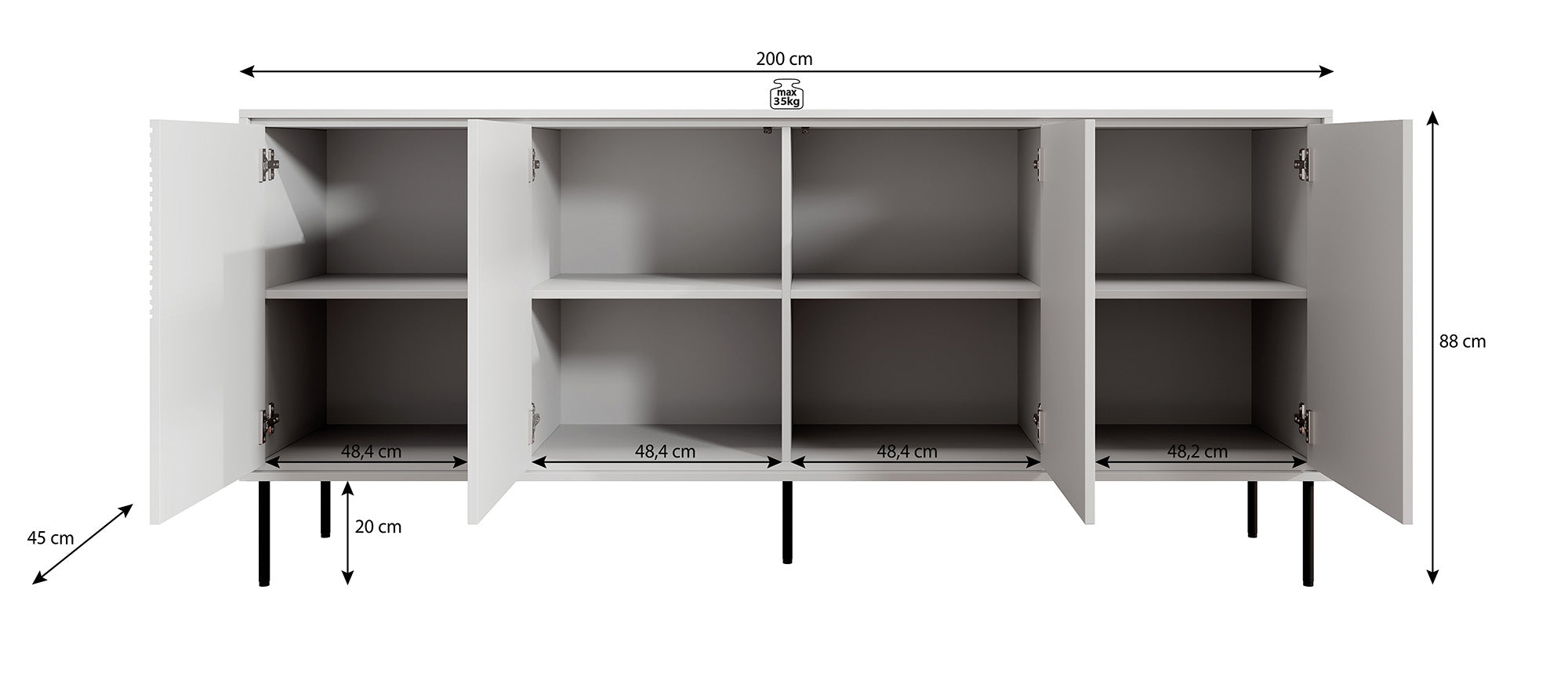 Blanes - Dressoir - Zwart - 200x45x88 cm