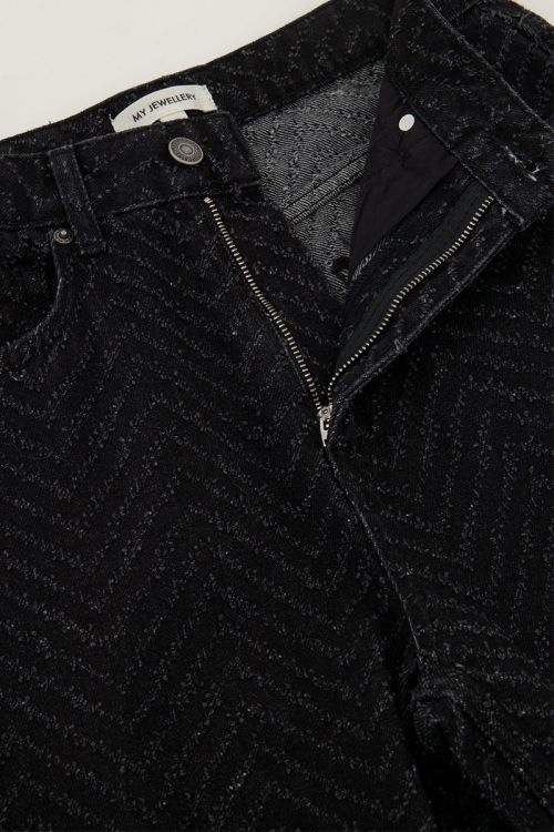 Zwarte jacquard wide leg jeans