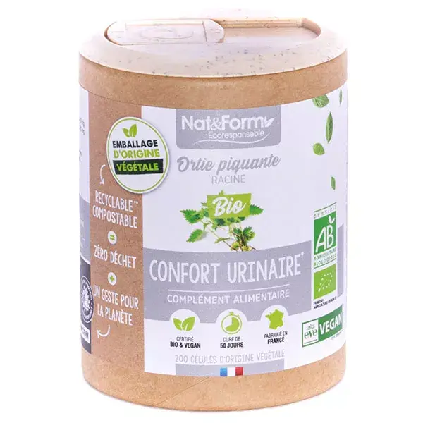 Nat & Form Cápsulas Vegetais de Raiz de Urtiga Orgânica e Ecológica - 200 unidades