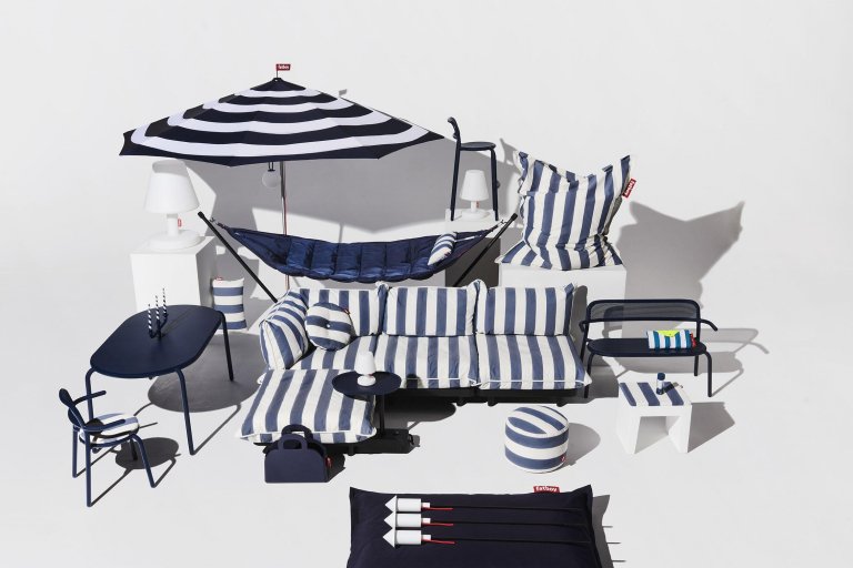 Fatboy Point Outdoor poef stripe ocean blue