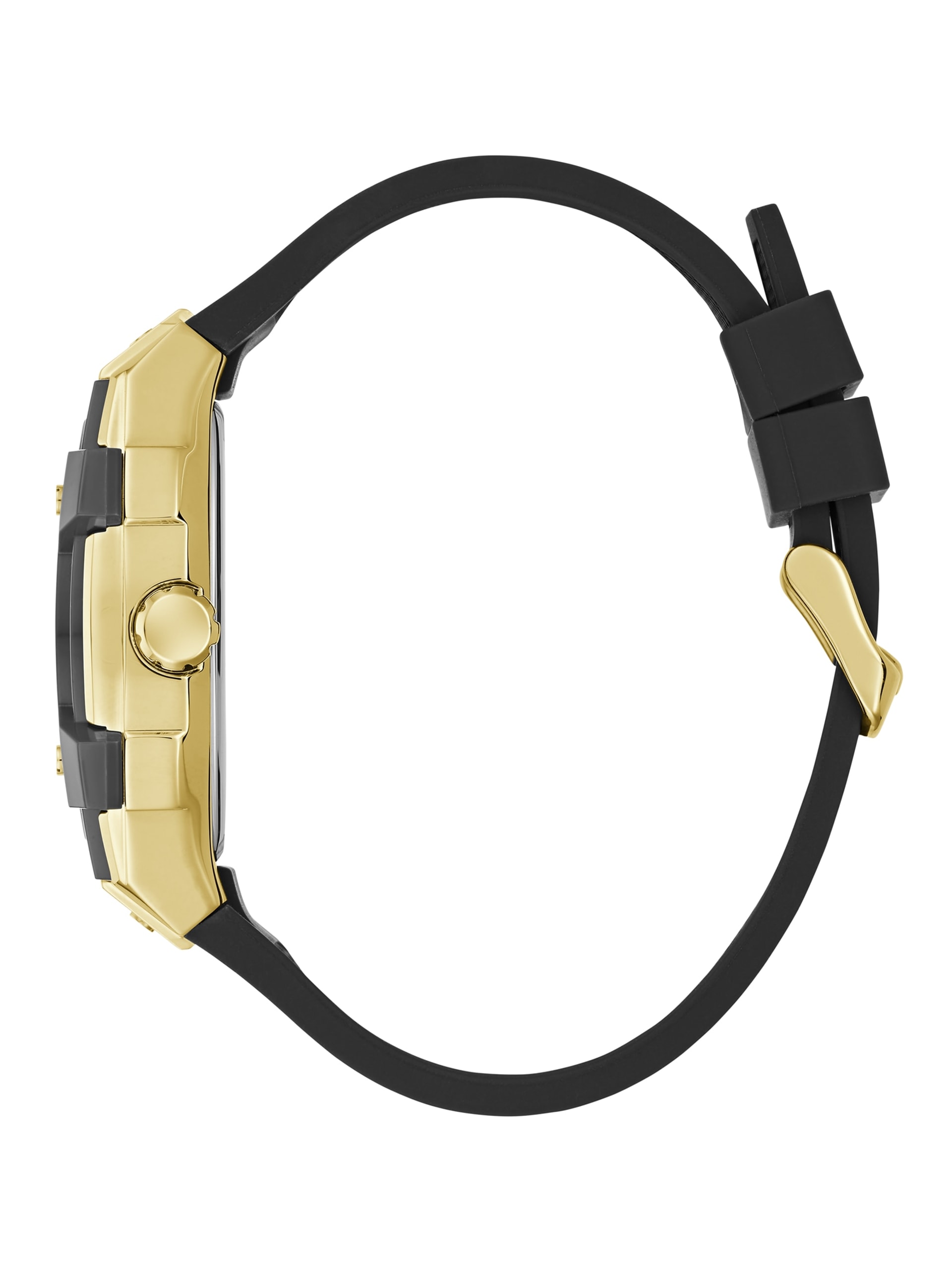 Relógio multifuncional em silicone preto e dourado