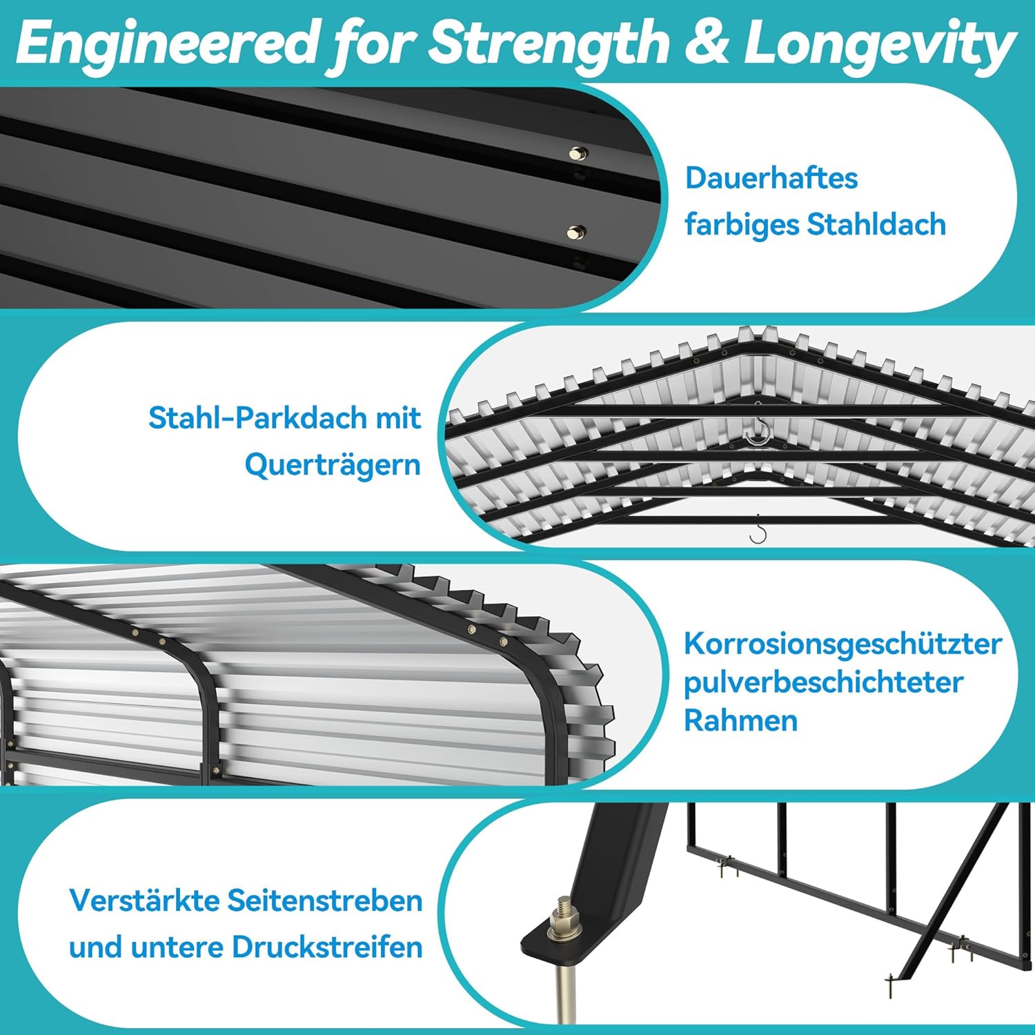 Aufun 12x20 FT Metall Carport Zeltgarage, Hochleistungs-Überdachung mit verstärkter Basis, Stahldach und Ganzmetallrahmen, Außenbereich Garagen-Autounterstand für Auto, LKW und Boote-6x3.7x2.6m