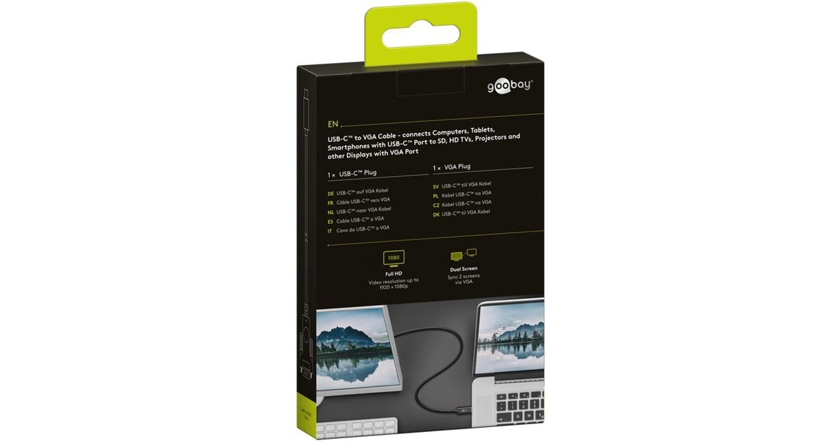 goobayUSB-C naar VGA adapterkabel  (Zwart, 1,8 meter)