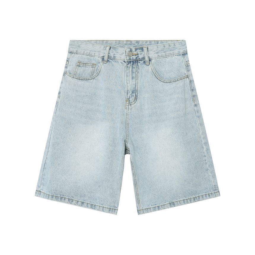 FAERIS - Mid Rise Washed Denim Shorts