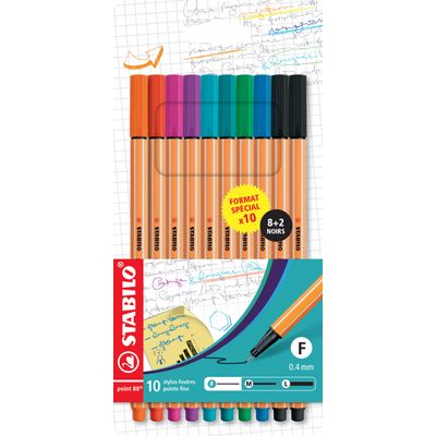 STABILO Point 88 - Etui carton x 10 Stabilo pointe fine - 0.4 mm - Format spécial 8+2 - noirs