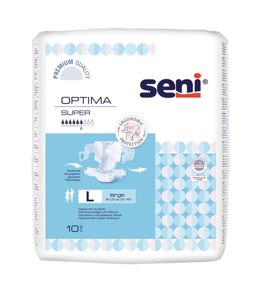 Seni Optima Super Vorlagen L mit Hüftbund atmungsaktiv Hüftumfang 80-125cm 6 Tropfen 10 Stk