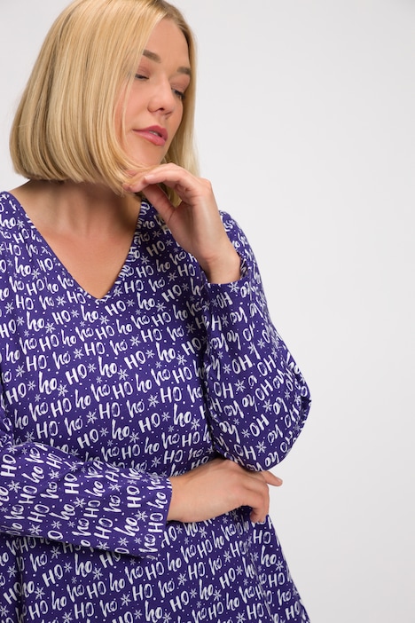 Longshirt, Weihnachts Muster, V-Ausschnitt, Langarm