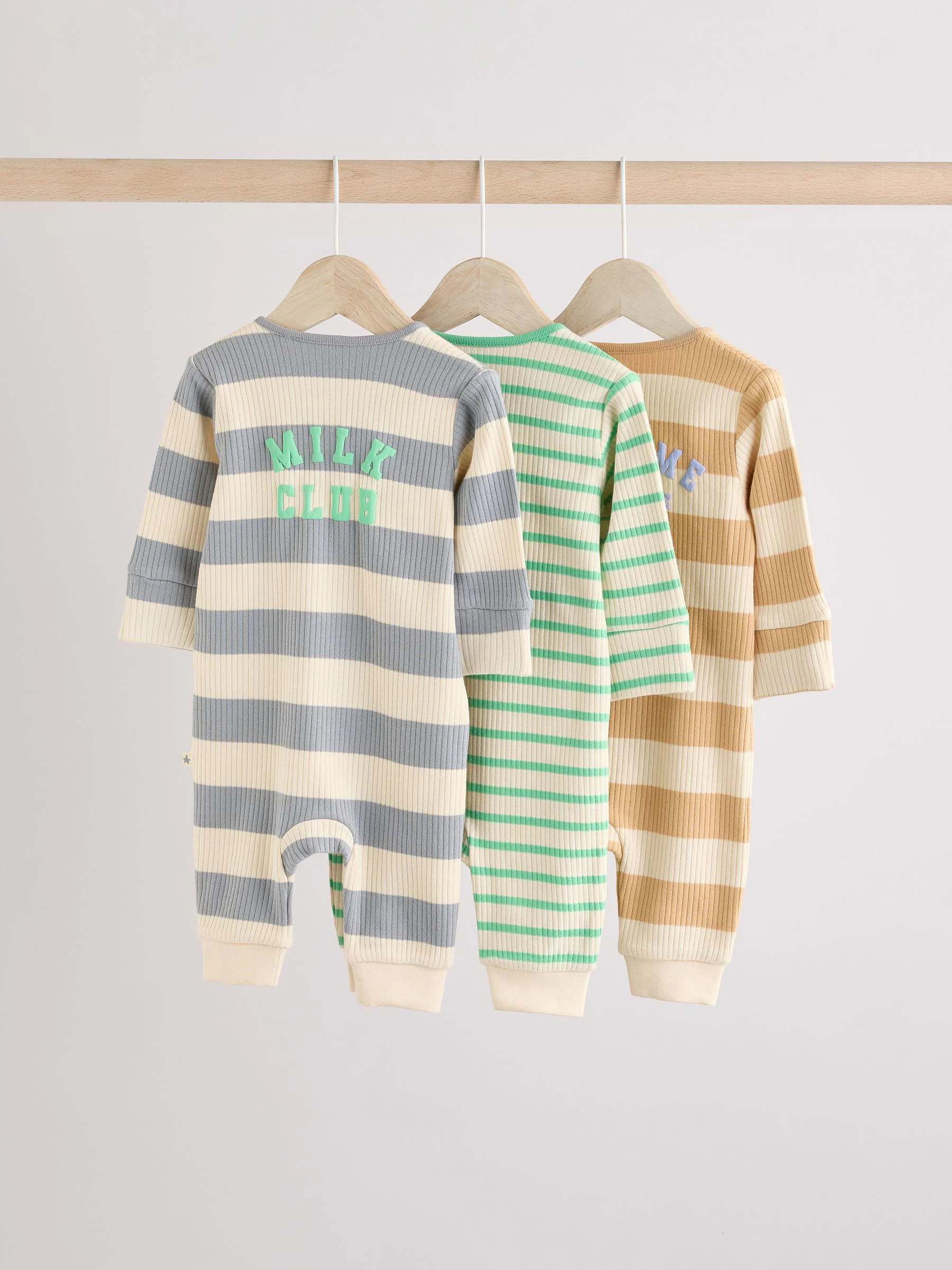 Milk Club naturel - Set van 3 baby pyjama's zonder voetjes met tweewegrits van katoen (0mnd-3jr)