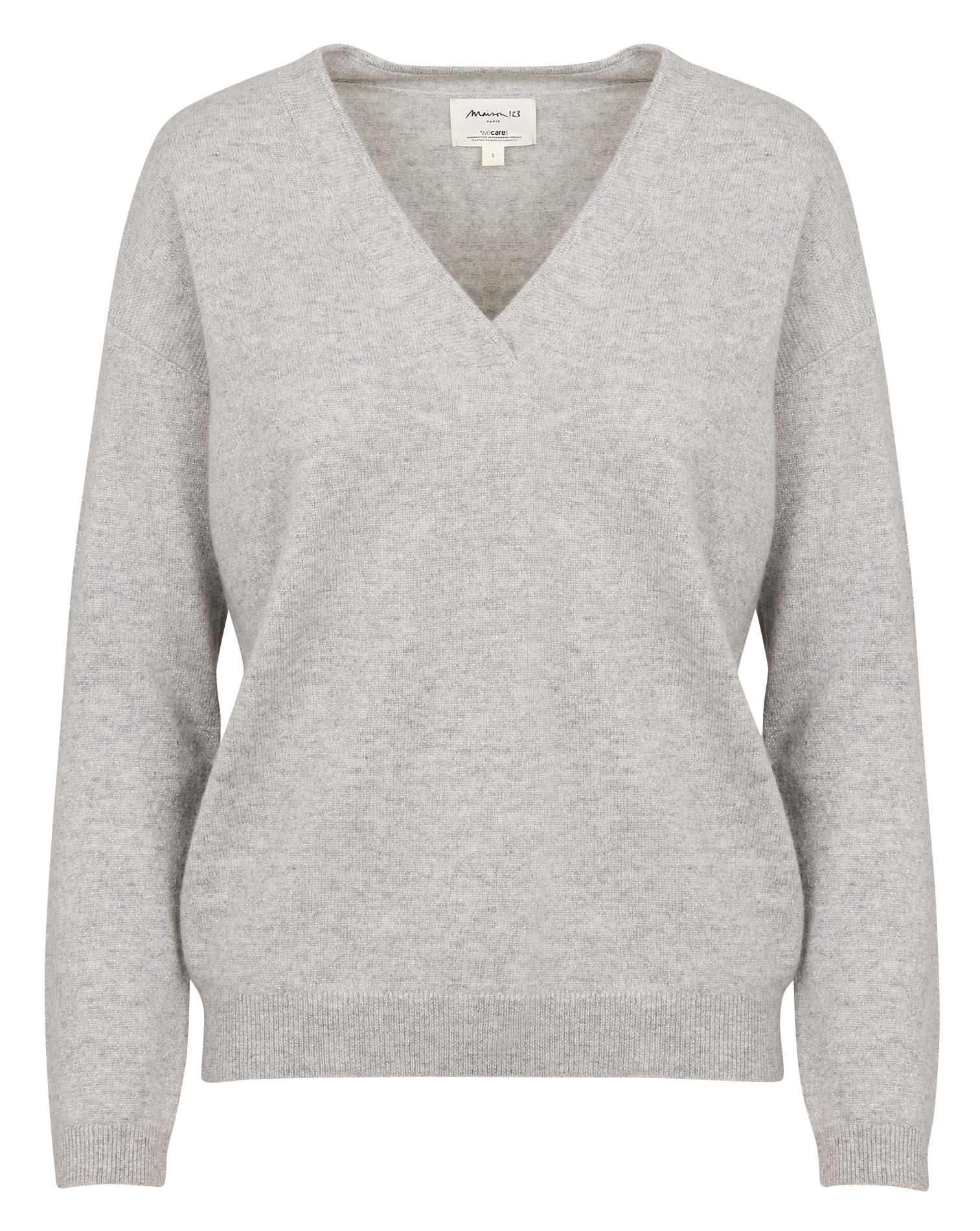 ADELIE BIS - Pull droit col V en cachemire mélangé | Gris