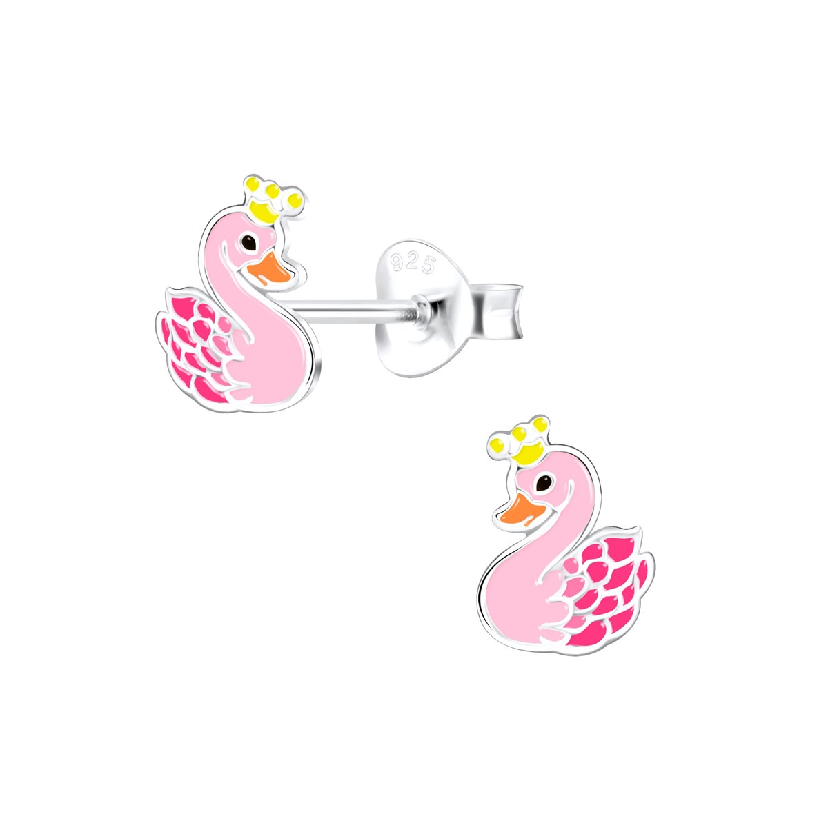 Boucles d'oreilles enfant Cygne Rose en argent 925