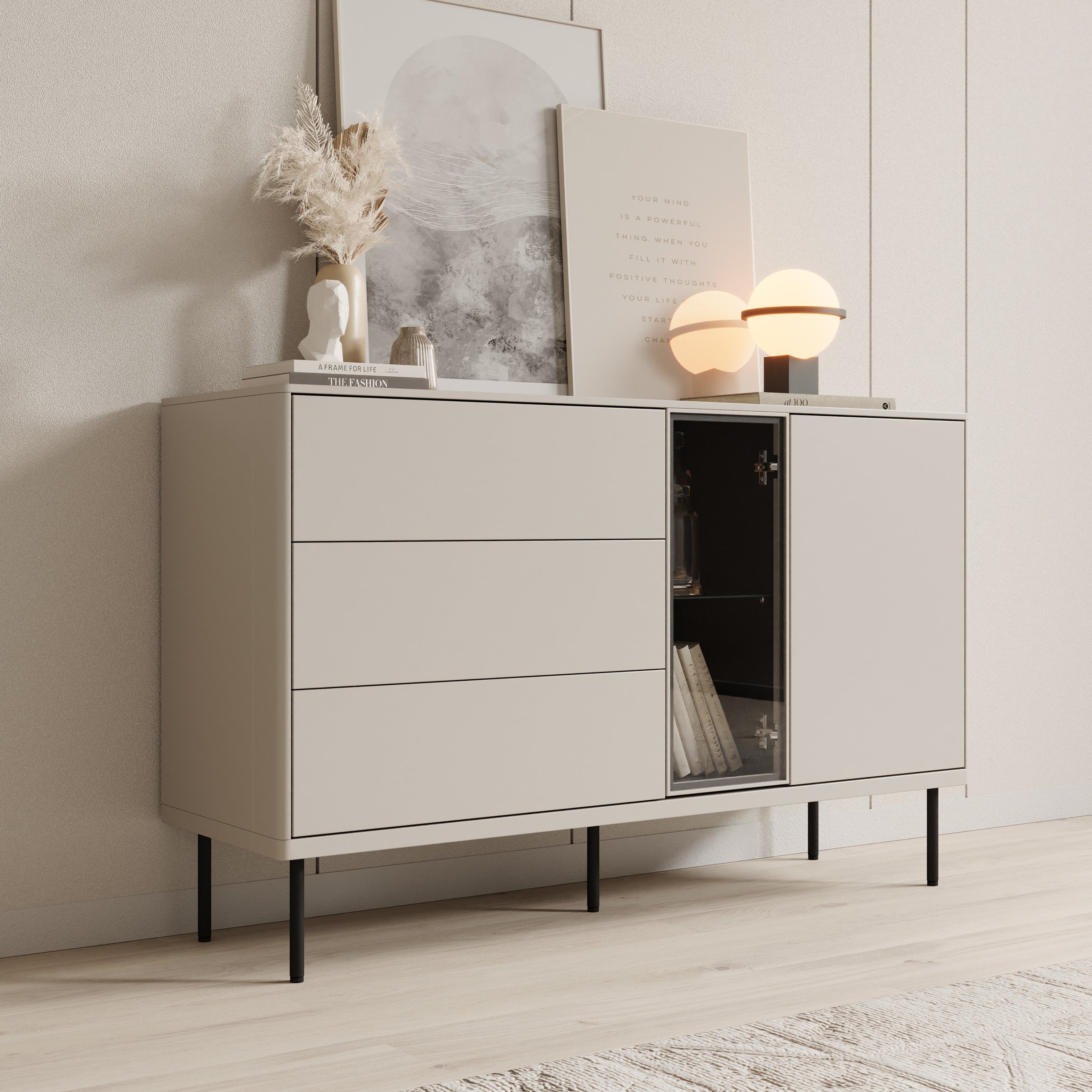 Meubella - Estrella - Dressoir - Beige - 134x41x83 cm