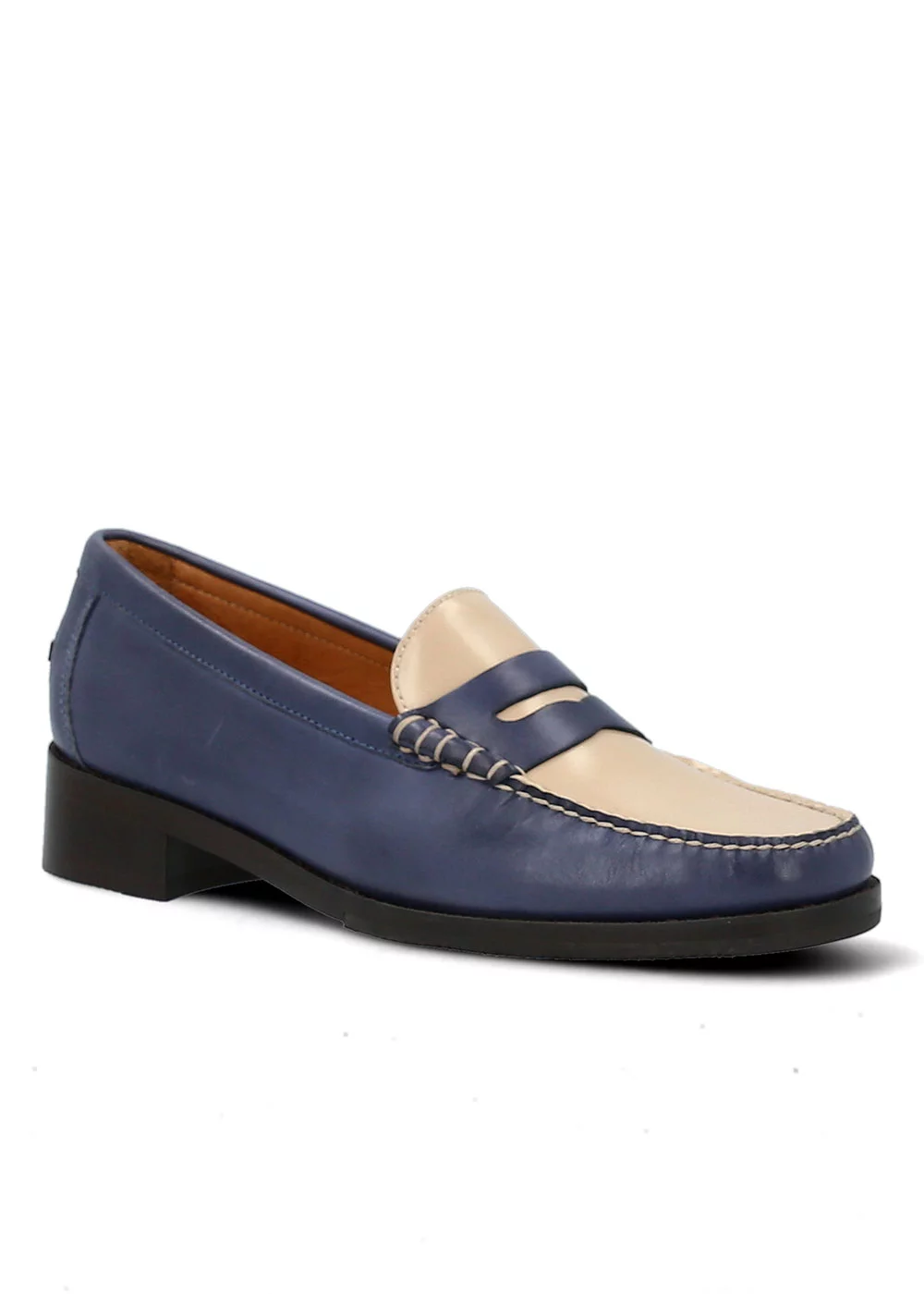MOCASSIN HEEL MOC BICOLORE BLEU ET NUDE