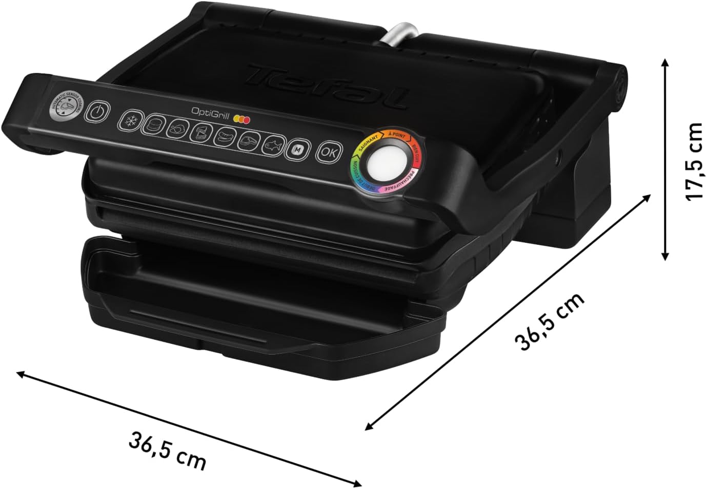Tefal OptiGrill Kontaktgrill, 6 automatische Programme, Garstufenanzeige, passt Temperatur und Grillzyklus ans Grillgut an, abnehmbare Platten, manueller Modus, Elektrogrill, schwarz, GC705816