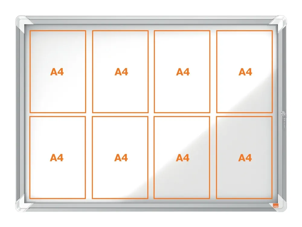 Nobo Premium Plus magnetisk låsbart opslagsskab med hængslet låge 8xA4 Hvid