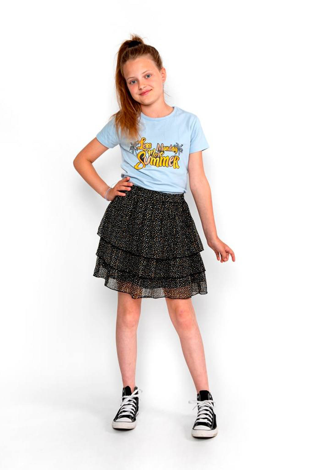 No Way Monday T-shirt met printopdruk lichtblauw