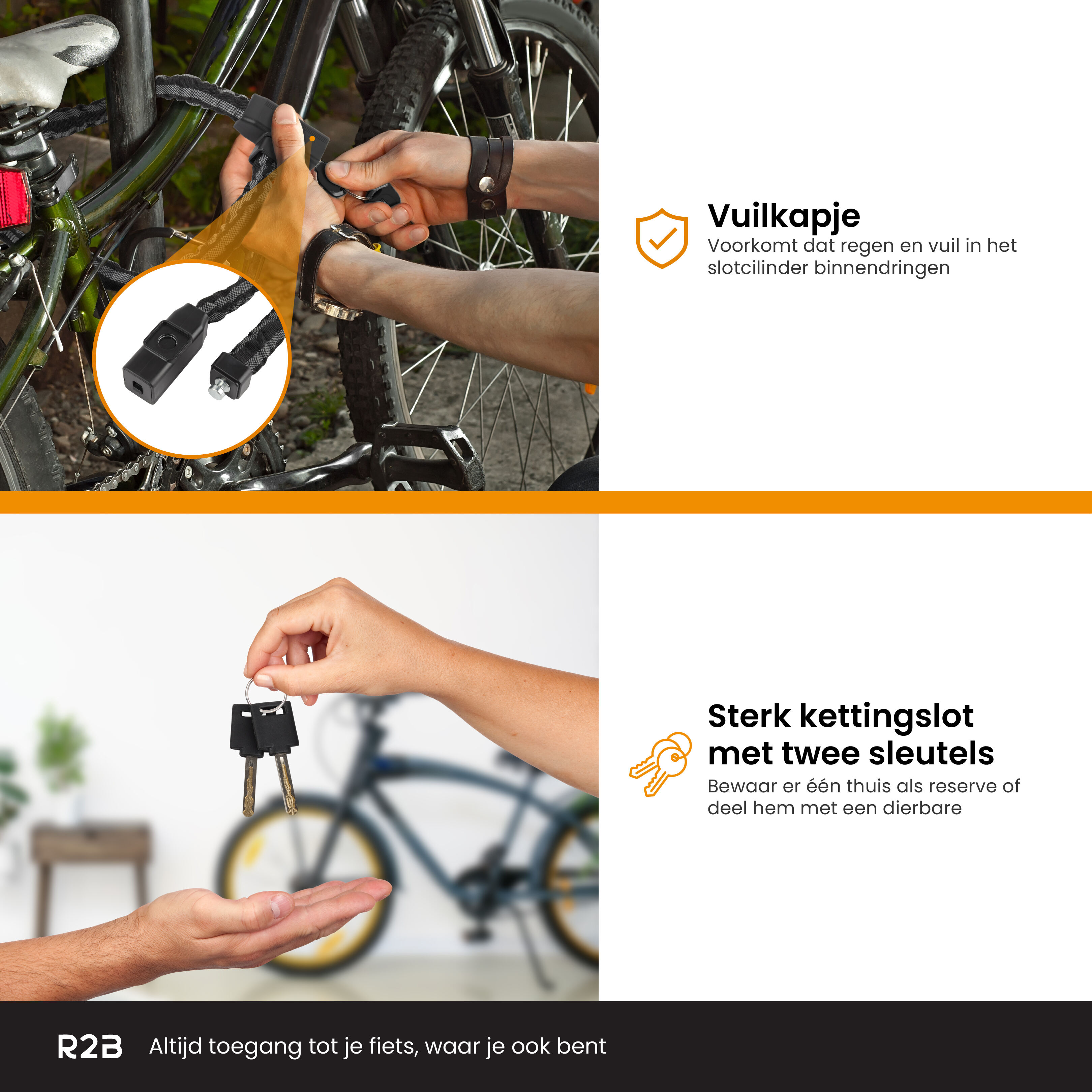 R2B 115 cm fietsslot met twee sleutels - Reflecterend