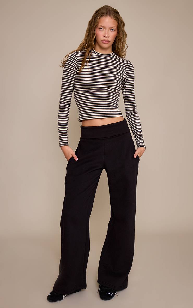Noir Joggers À Taille Repliée Et Jambes Larges