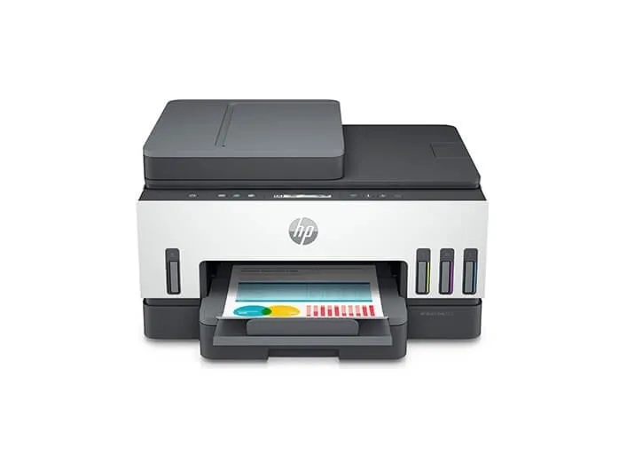 HP Smart Tank 7305 All-in-One - Multifunktionsprinter - farve - blækprinter - kan genopfyldes - Letter A (216 x 279 mm)/A4 (210 x 297 mm) (original) - A4/Legal (medie) - op til 13 spm (kopiering) - op til 15 spm (udskriver) - 250 ark - USB 2.0, LAN,