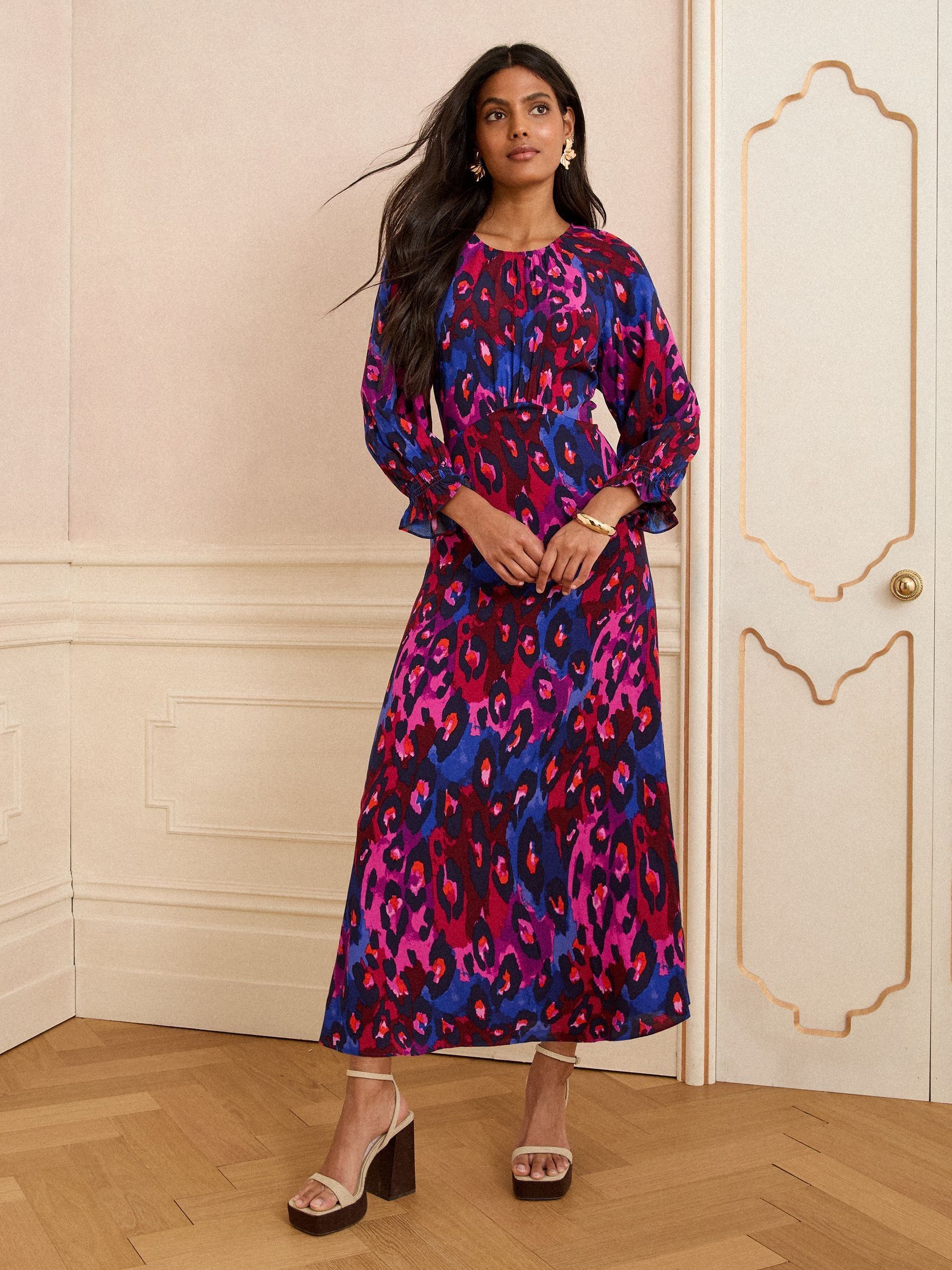 Love & Roses midi-jurk met pofmouwen
