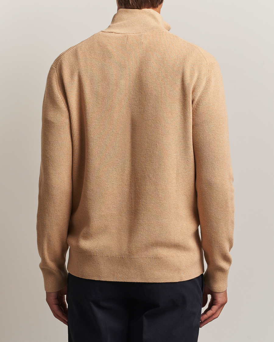 GANT Cotton/Merino Ribbed Half Zip Khaki Melange
