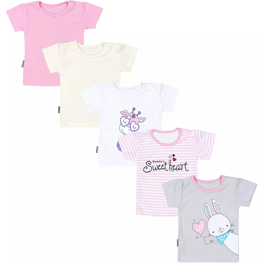 TupTam Baby Mädchen Kurzarm T-Shirt 5er Set rosaweiß