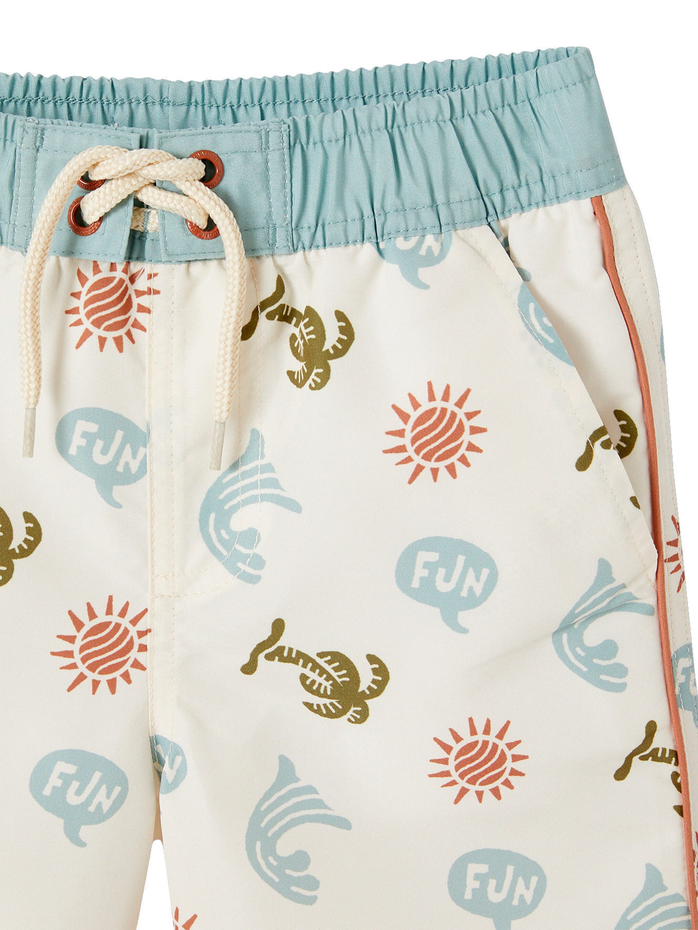 Vertbaudet Jungen Badeshorts wollweiß bedruckt/sonne/fun