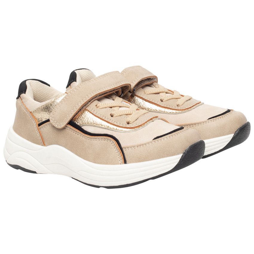 Baskets de sport basses avec empiècements irisés pour fille - Beige