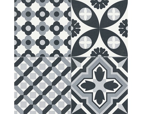 Porseleinen wand- en vloertegel Heritage zwart in 19 verschillende designs 33,15 x 33,15 cm