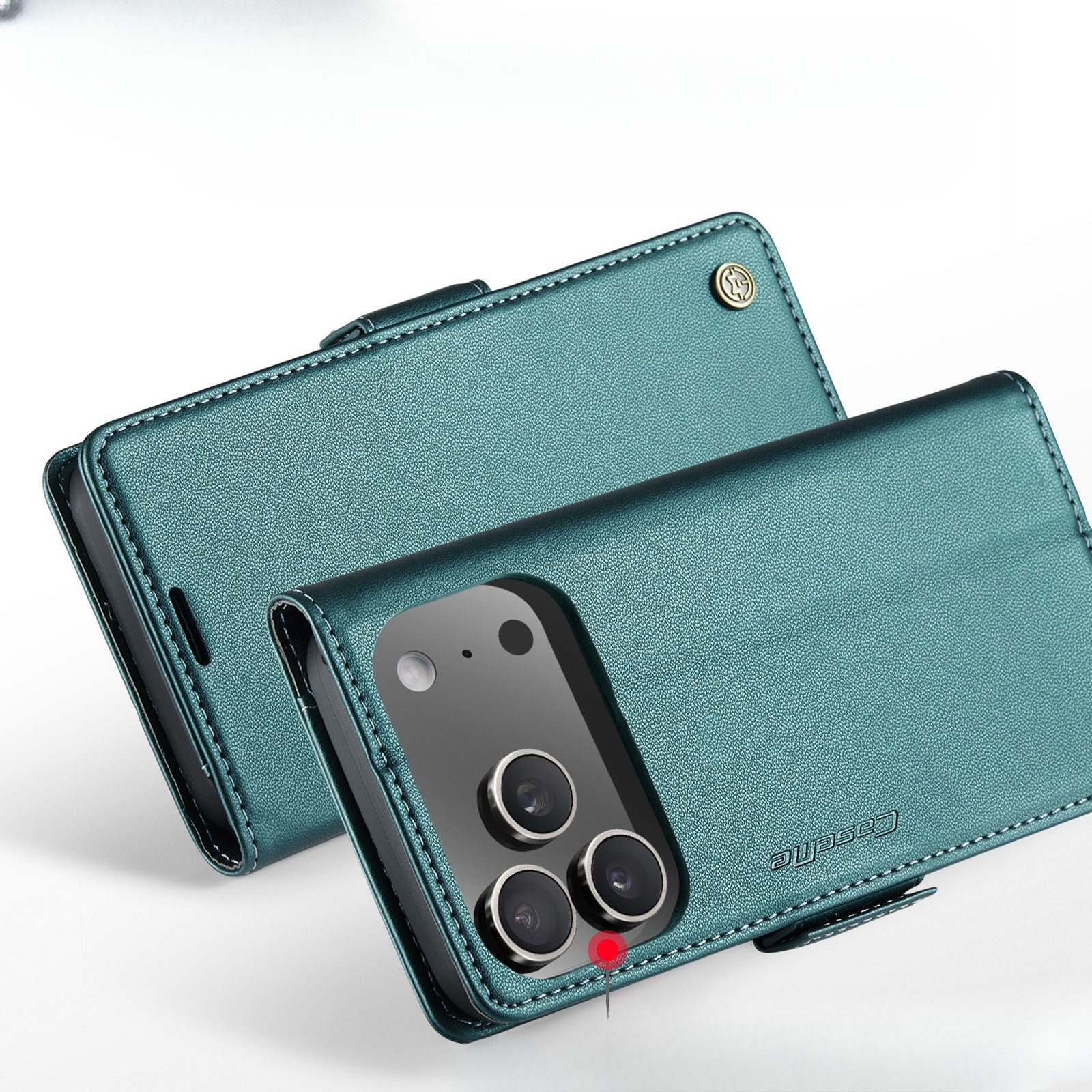 iPhone 17 Pro Leder Tasche Flip Wallet Etui mit Kartenfächern Litchi Look (RFID Schutz) - Grün