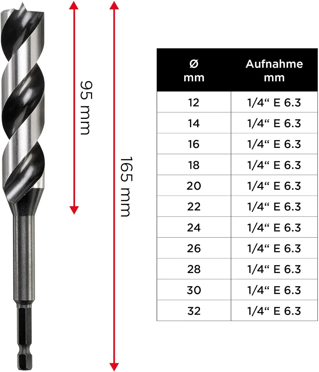 kwb 3-S Japan Schlangenbohrer ø 18 mm, 235 mm aus blankgeschliffenem CV-Stahl mit superscharfem Spitzenanschliff, Zentrierspitze und E 6.3 Schaft