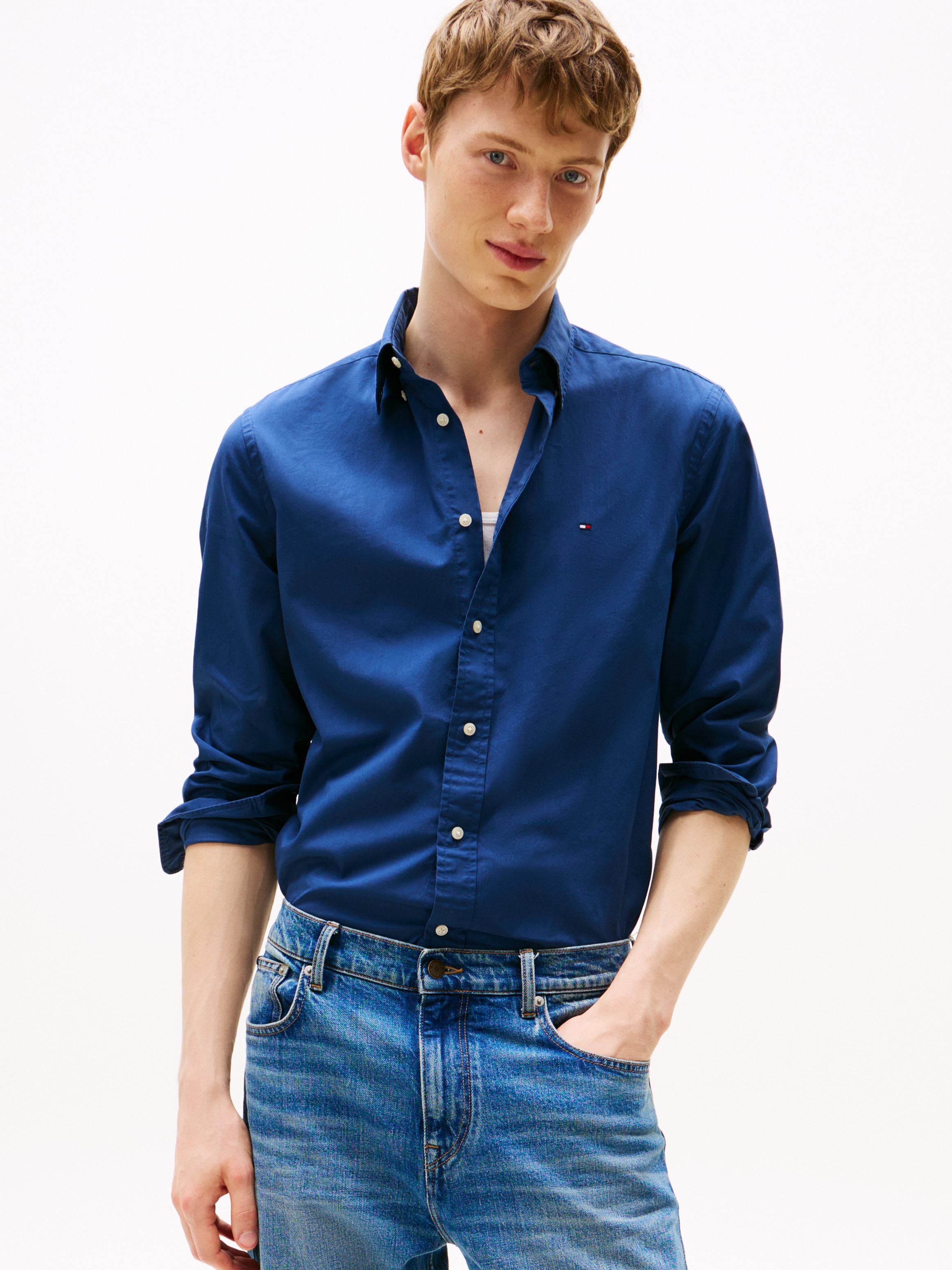 Tommy Hilfiger Businesshemd »FLEX POPLIN SOLID« unifarben, klassisch, regular fit, Baumwolle, Button-down-Kragen